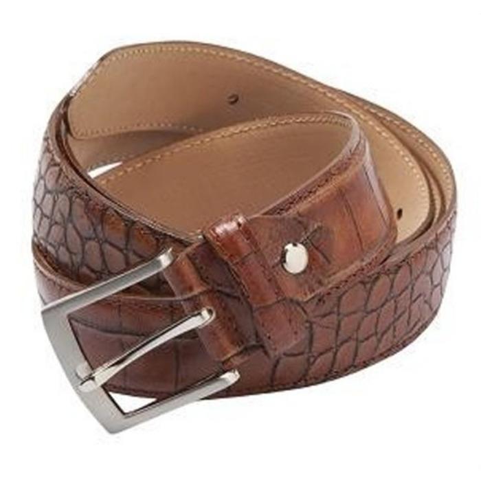 Maxfort. Men's long leather belt with steel buckle. Article cocco cognac